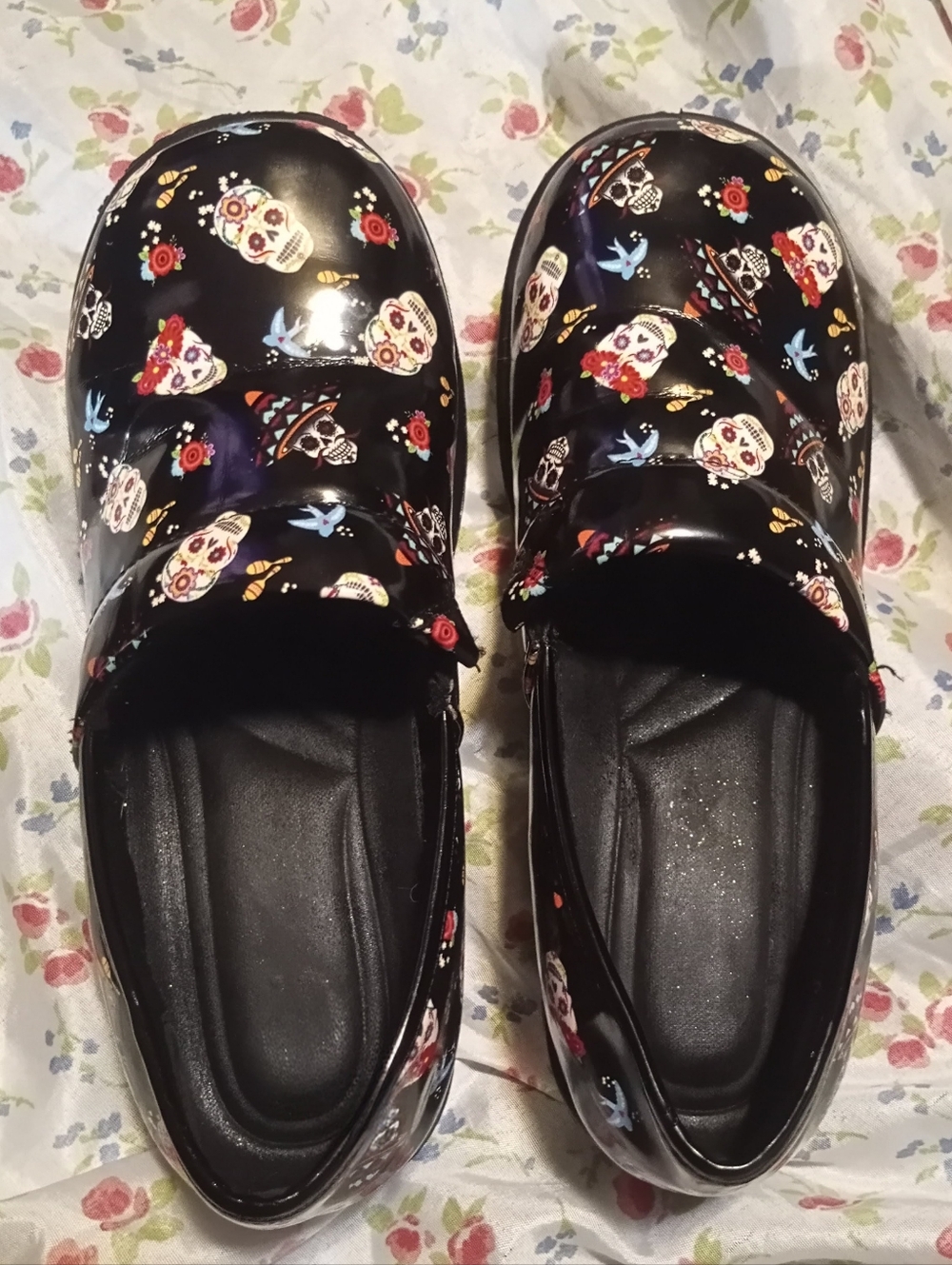 Easy Street Sugar Skull Day of the Dead Nurse Clogs - Size 7